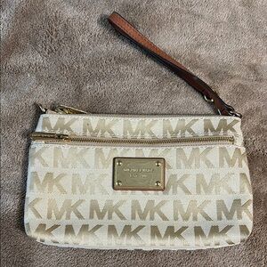 Michael Kors Tan and Gold Logo Wristlet